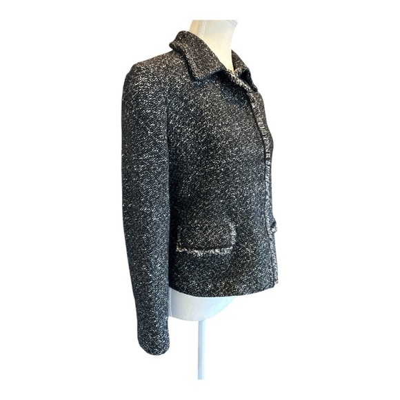 Lafayette 148 Black White Fringe Trim Textured Blazer Jacket Size 4 Wool Blend - Picture 2 of 7